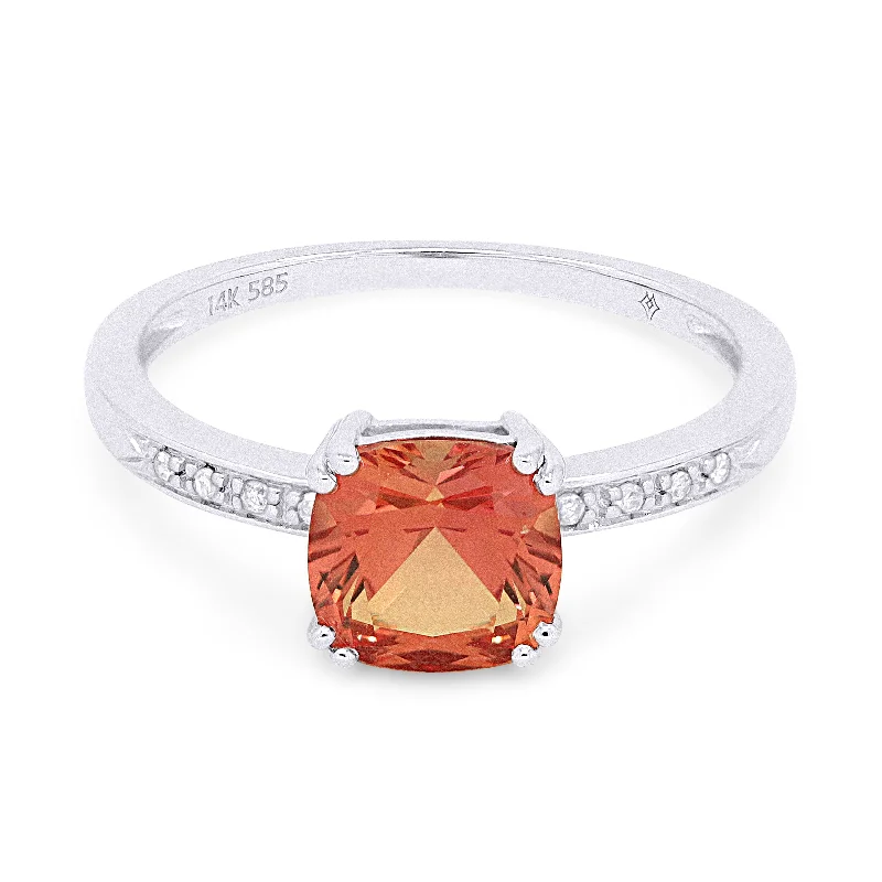 women fancy engagement rings -14K White Gold,created Padparadscha Ring