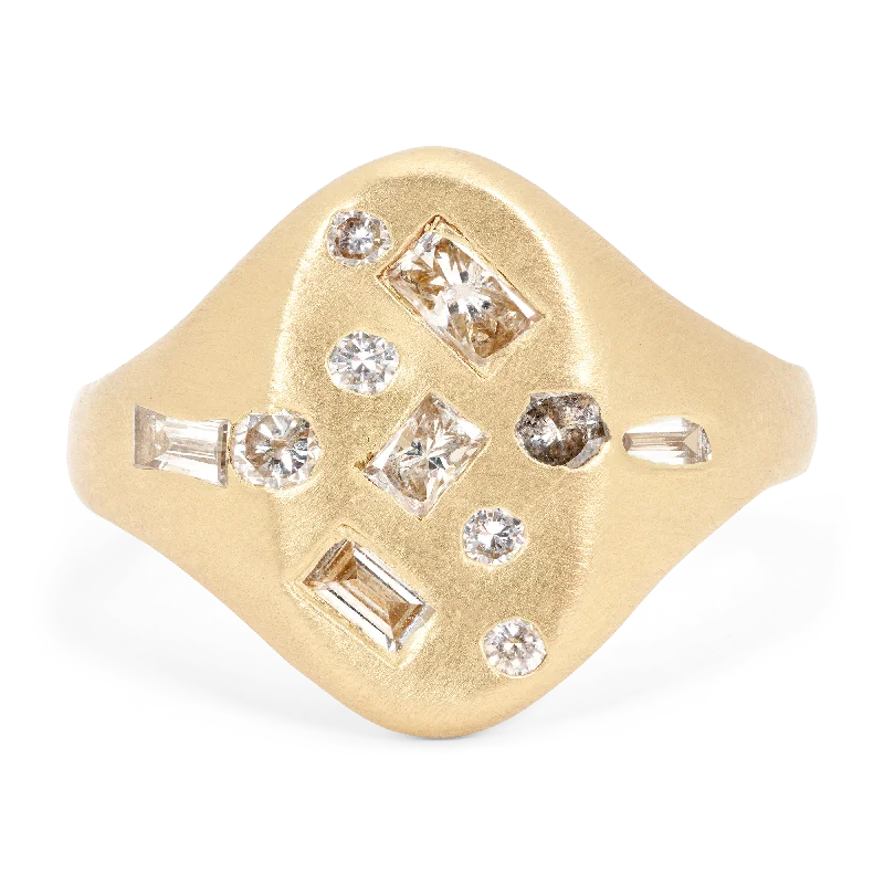 women halo diamond rings -Diamond Mixed Cut Signet Ring - Size 6 - 11550