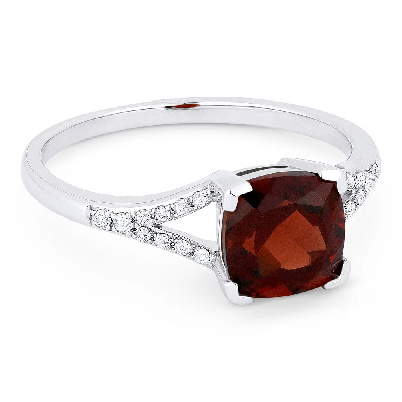 women diamond band engagement rings -14K White Gold,garnet Ring