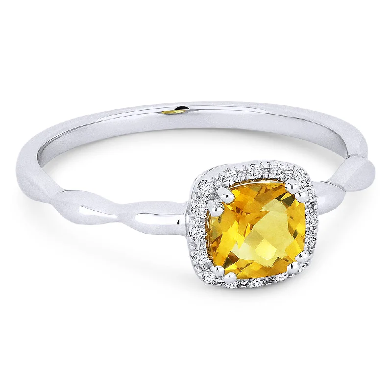 women custom halo engagement rings -14K White Gold,citrine Ring