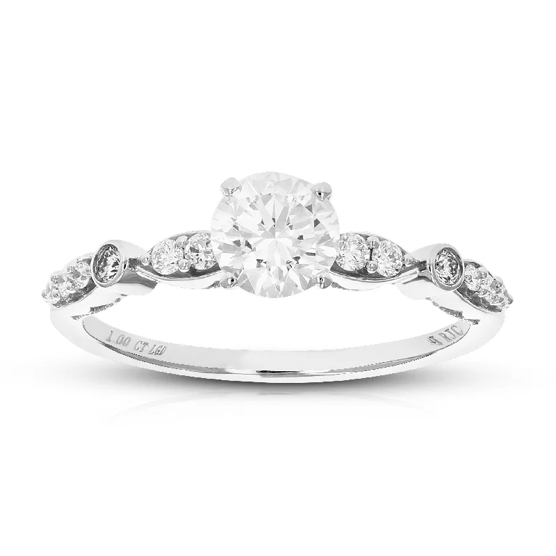 women double band engagement rings -1 cttw Lab Created Diamond Engagement Ring in 14K White Gold Round with Prong