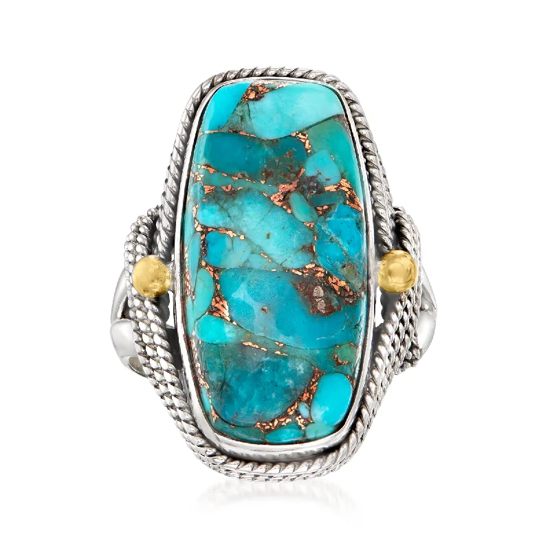 women stackable wedding engagement rings -Ross-Simons Blue Copper Turquoise Ring in 2-Tone Sterling Silver