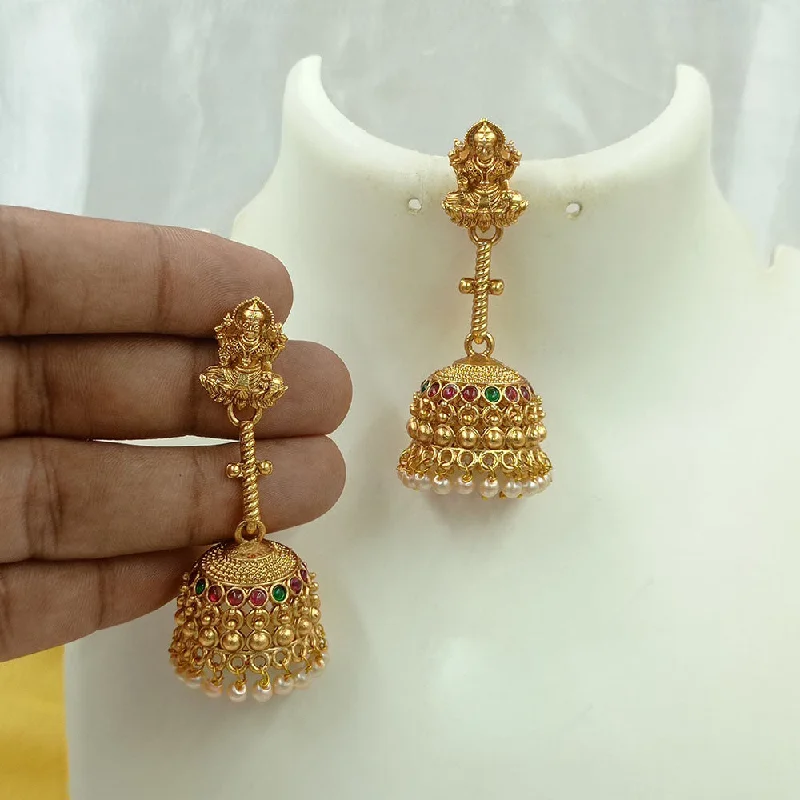 women pearl drop earrings -Joyful Jewel Art Matte Gold Plated Pota Stone And Temple Jhumki Earrings