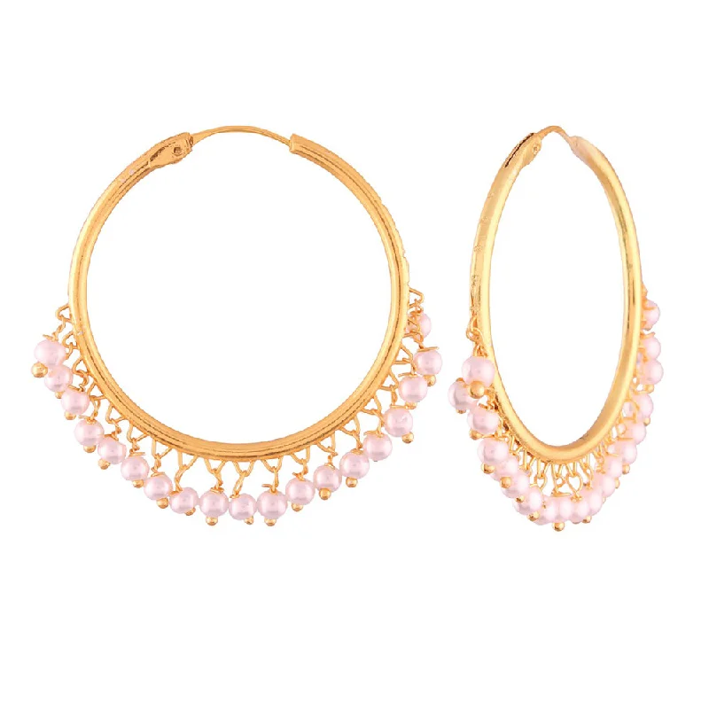 women diamond dangle earrings -Etnico Gold Plated Chandbali Hoop Earrings Handcrafted with pearl for Women/Girls (E2628W)