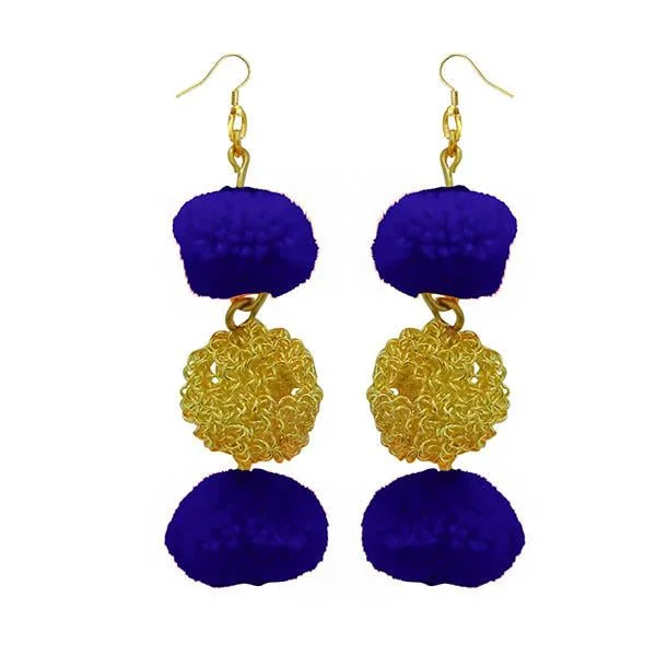 women gemstone earrings -Tip Top Fashions Blue Pompom Thread Earrings - 1308347D