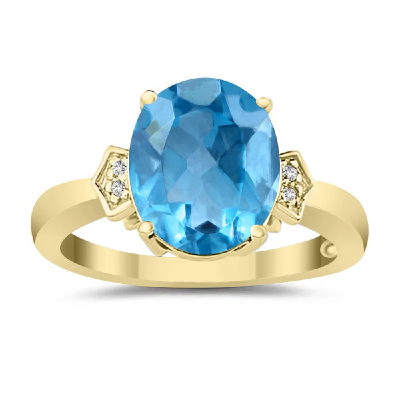 women men’s engagement rings -Blue Topaz & Diamond Ring In 10K Yellow Gold