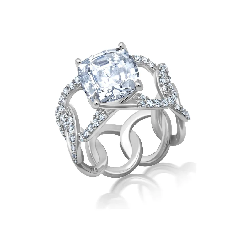 women statement rings -CRISLU Cushion Cut Open Pave Circle Band