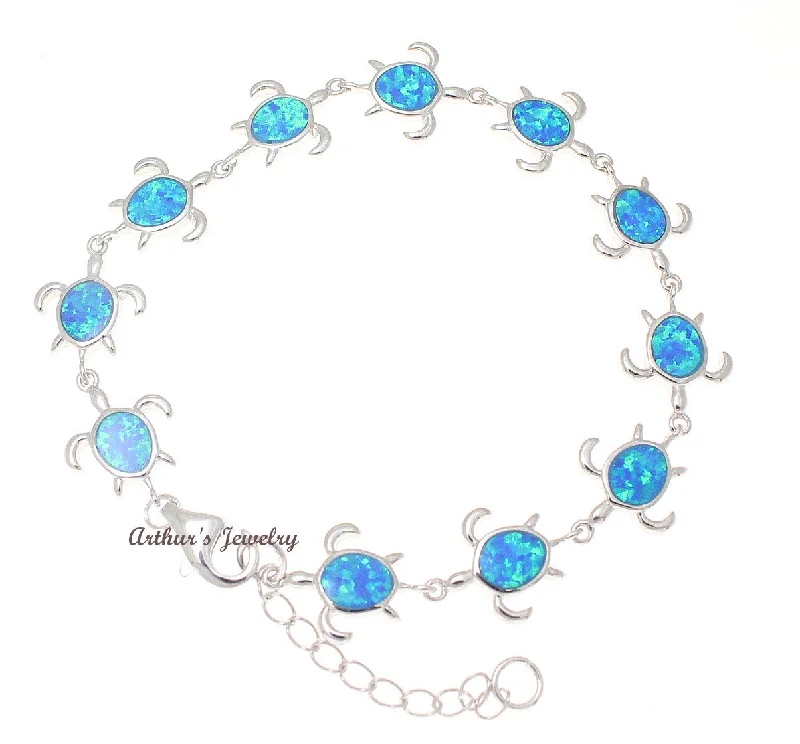 women personalized bracelets -INLAY OPAL STERLING SILVER 925 HAWAIIAN HONU TURTLE BRACELET 7 INCH + EXTENSION