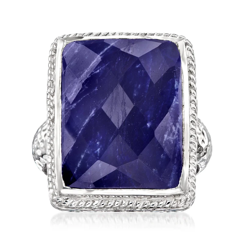 women men’s engagement rings -Ross-Simons Sapphire Roped-Edge Ring in Sterling Silver