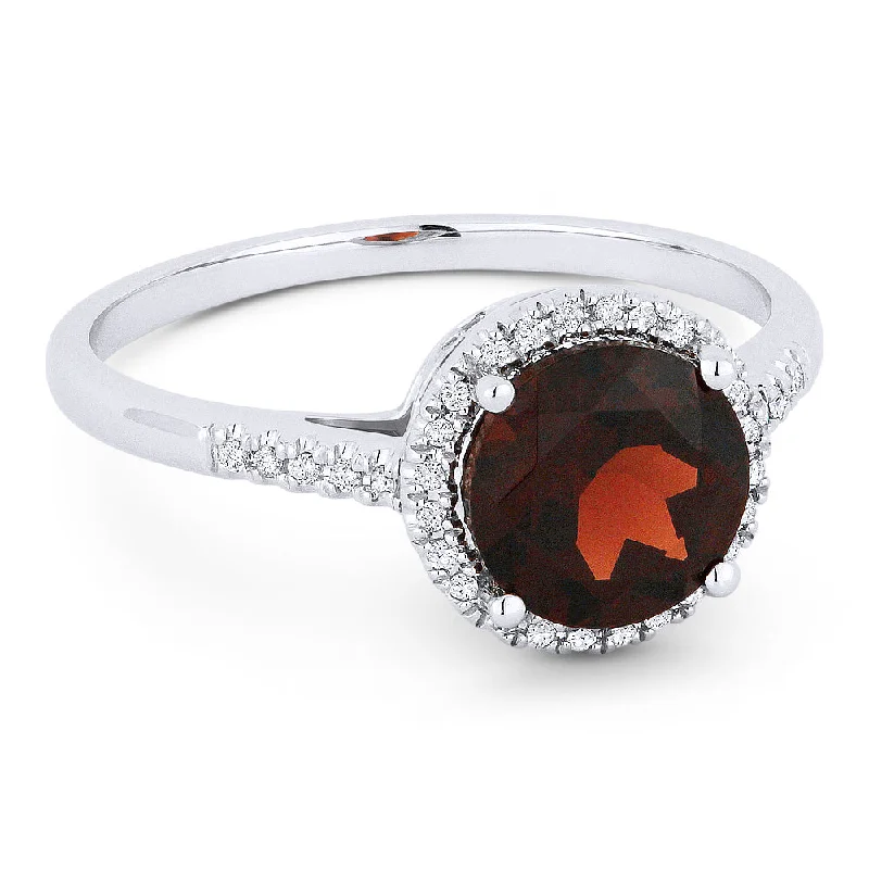 women gold solitaire engagement rings -14K White Gold,garnet Ring