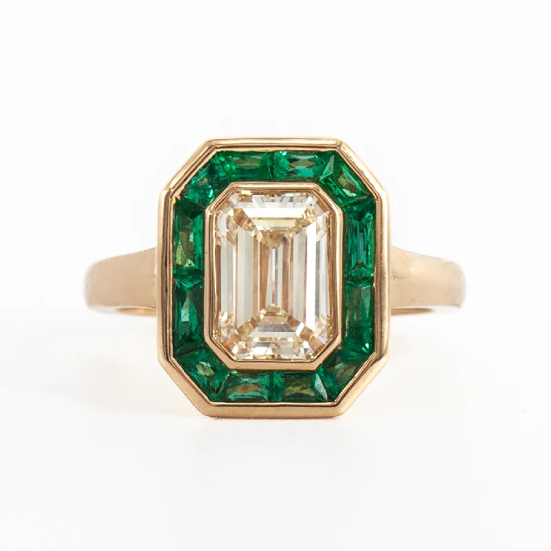 women fashion rings -2.11 ct Calibre-cut Emerald Halo Maria Ring