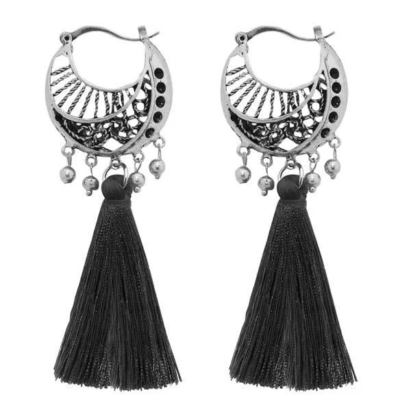 women hoop dangle earrings -Jeweljunk Gold Plated Black Thread Earrings - 1310954A