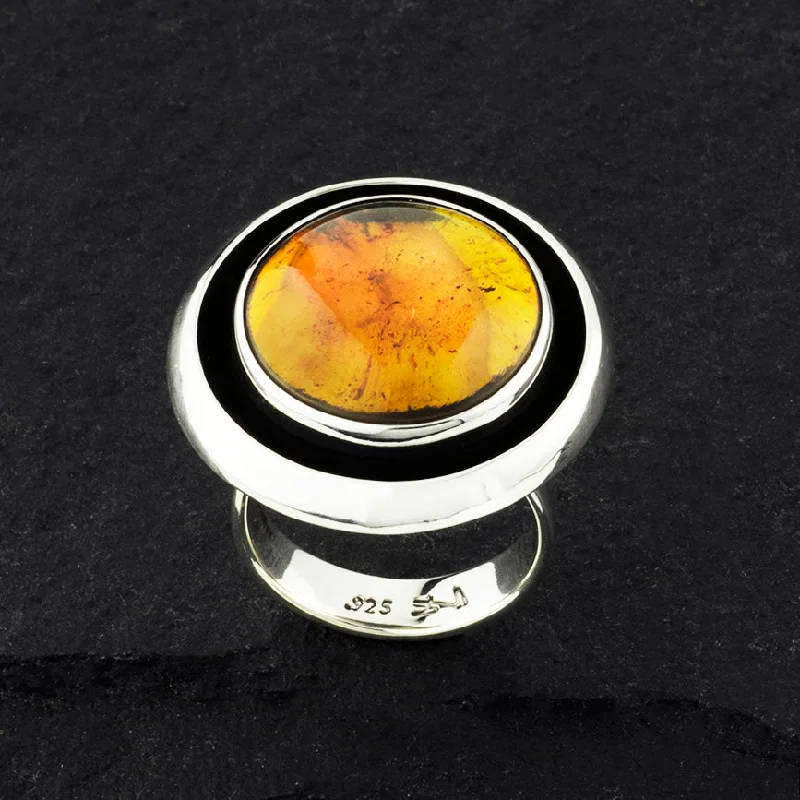 women stack rings -Chunky Amber Stone Circle Ring