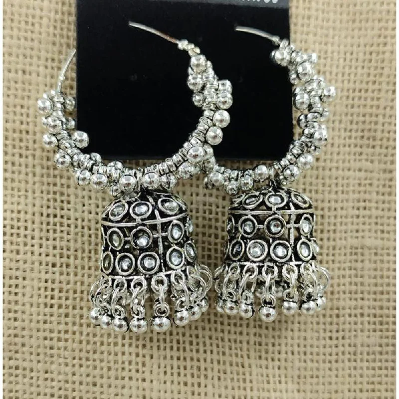 women engraved earrings -Akruti Collection Oxidised Plated Kundan And Ghungroo Jhumki Earring