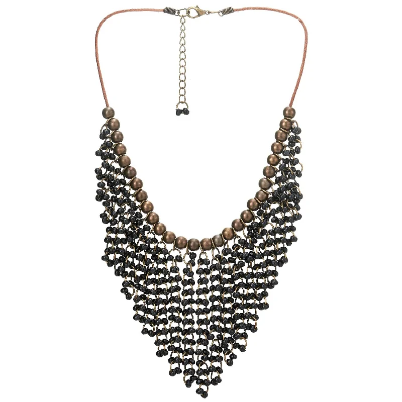 women vintage-style necklaces -Red Wood Beads Tassel Statement Necklace Bib Collar Multilayer Pendant with Aged Brass Beads, Dress