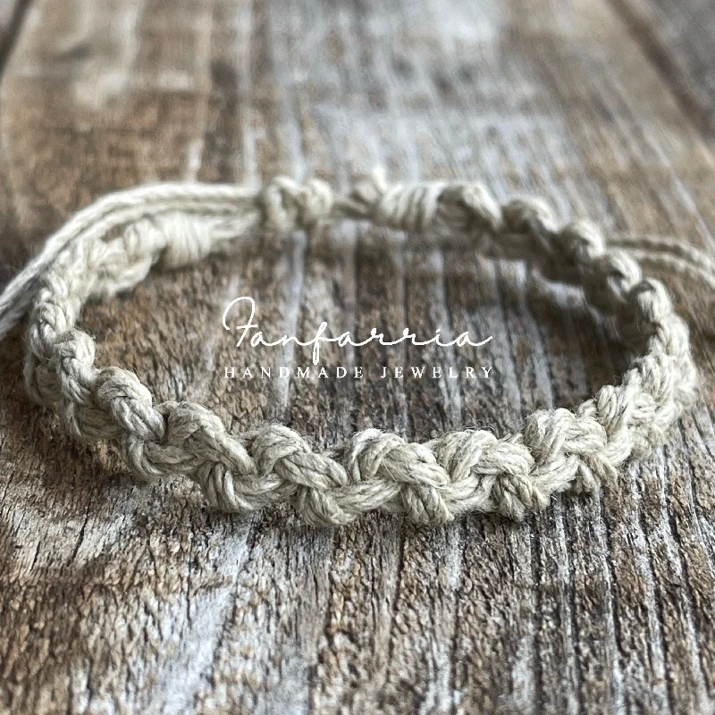 women gold link bracelets -Shell Key Hemp Natural Braided Macrame Bracelet