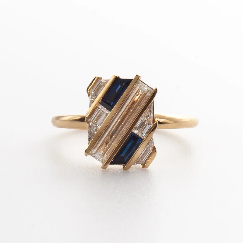 women engagement rings -Geometric Lab-Grown Diamond & Sapphire Slash Engagement Ring