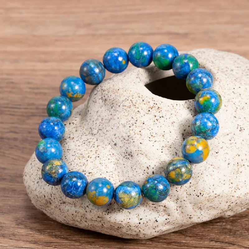 women double chain bracelets -Natural Azurite Bead Bracelet