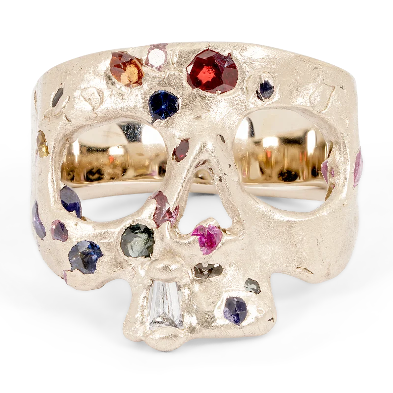 women large rings -Extra Small Rainbow Confetti Skull Ring in White - Size 3 - 11247