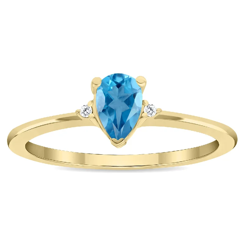 women custom engagement rings -Women's Pear Shaped Topaz And Diamond Classic Ring In 10K Yellow Gold