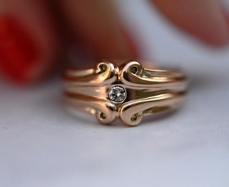 women wide wedding rings -Symmetrical Scroll 14k Gold Ring Band Setting- Made to Order