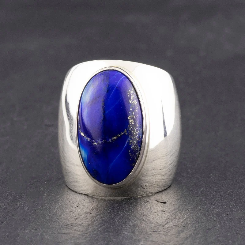 women vintage rings -Lapis Lazuli Extra Wide Band Silver Ring