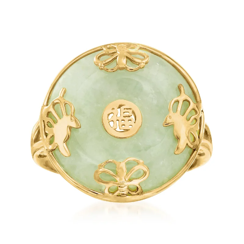 women emerald and diamond engagement rings -Ross-Simons Jade "Good Fortune" Butterfly Ring in 18kt Gold Over Sterling