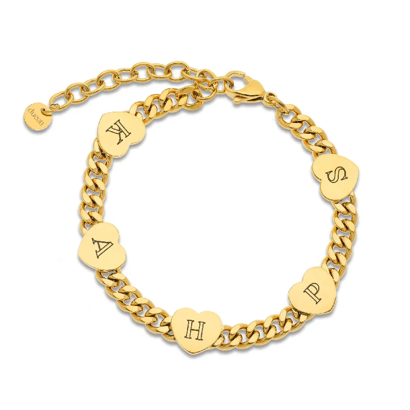 women engraved bangle sets -Five hearts bracelet gold