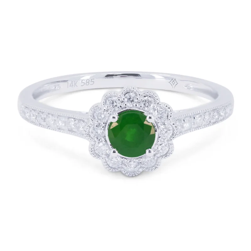 women gold engagement rings -14K White Gold,emerald Ring