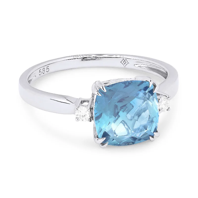 women antique-style engagement rings -14K White Gold,blue Topaz Ring