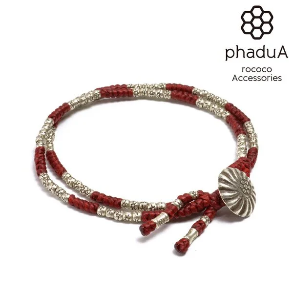 women bracelet bangles sets -PHADUA / Wax Cord Silver Concho Double-Strand Bracelet