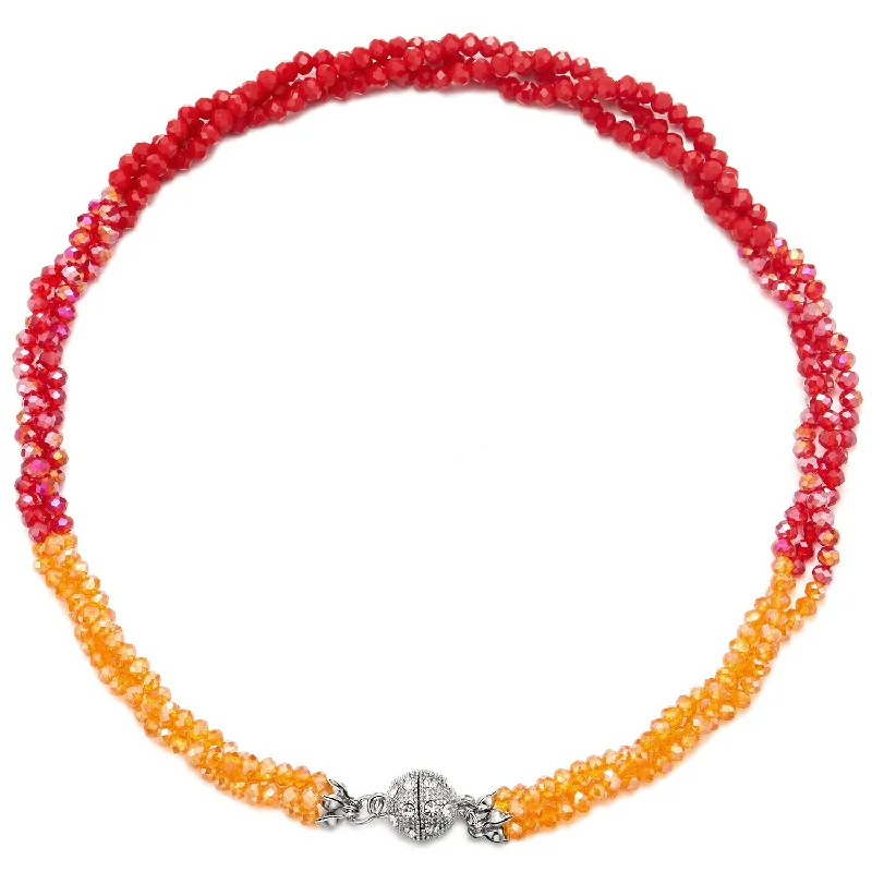 women delicate necklaces -Red and Orange Statement Necklace Beads Crystal Braided Chain Choker Collar Magnetic Clasp Party