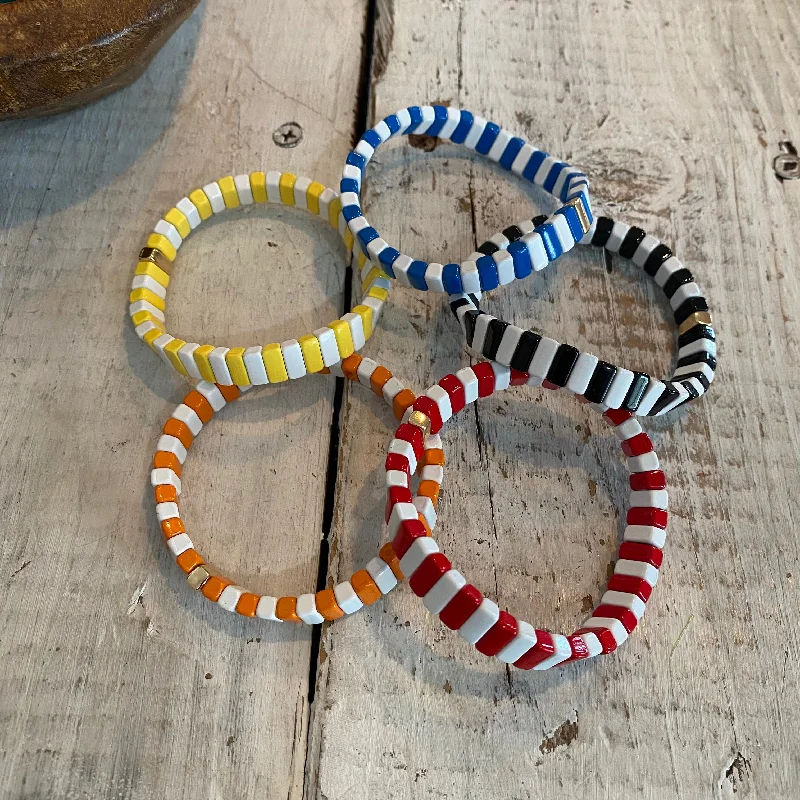 women stacking bracelets -enamel varsity stripe single bracelets (multiple colors)