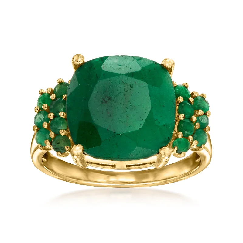 women yellow gold rings -Ross-Simons Emerald Ring in 18kt Gold Over Sterling