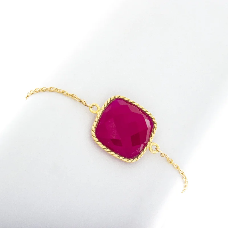 women bangles -Large Square Rope Fuschia Quartz Bezel Bracelet BR224