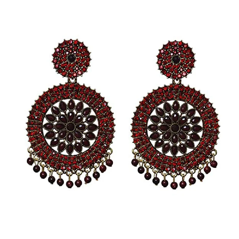 women cute stud earrings -Subhag Alankar Maroon Stone earrings for Girls and Women. Alloy Chandbali Earring