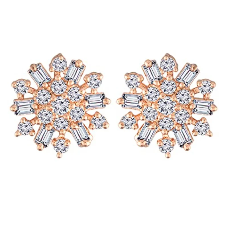 women floral earrings -Etnico Stylish Latest Fashion Rose Gold Plated Cubic Zirconia American Diamoand Floral Stud Earrings For Women/Girls (E2890)