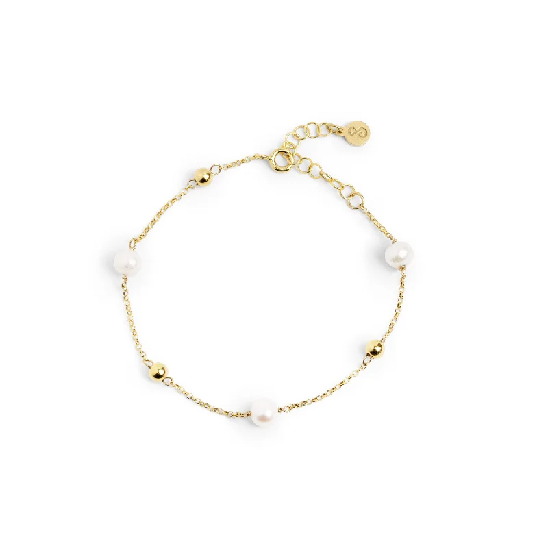 women charm bracelets -Mini Pearls Gold Bracelet