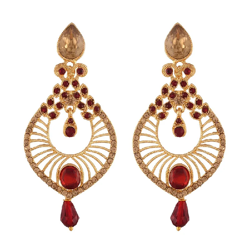 women crystal drop earrings -Etnico Traditional Gold Plated Dangler & Drop Chandbali Designer Earrings For Women (E2612M)