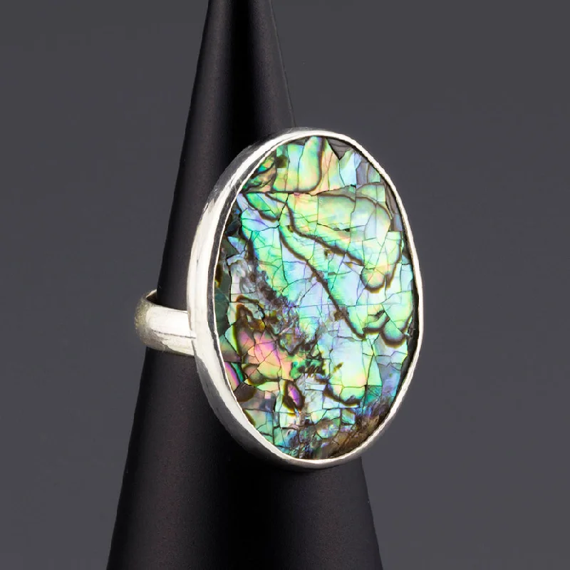 women yellow gold rings -Large Oval Abalone Ring