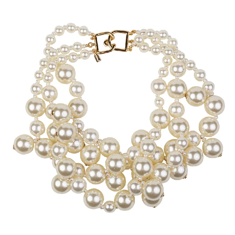 women gold plated necklaces -Pearl Cluster Drops Necklace