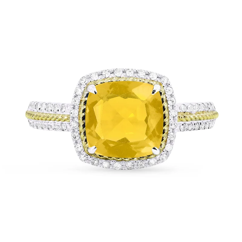 women fancy engagement rings -14K White And Yellow Gold,citrine Ring