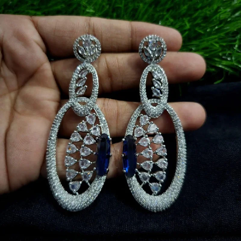 women luxury earrings -Kavita Art Silver Plated American Diamond Dangler Earrings