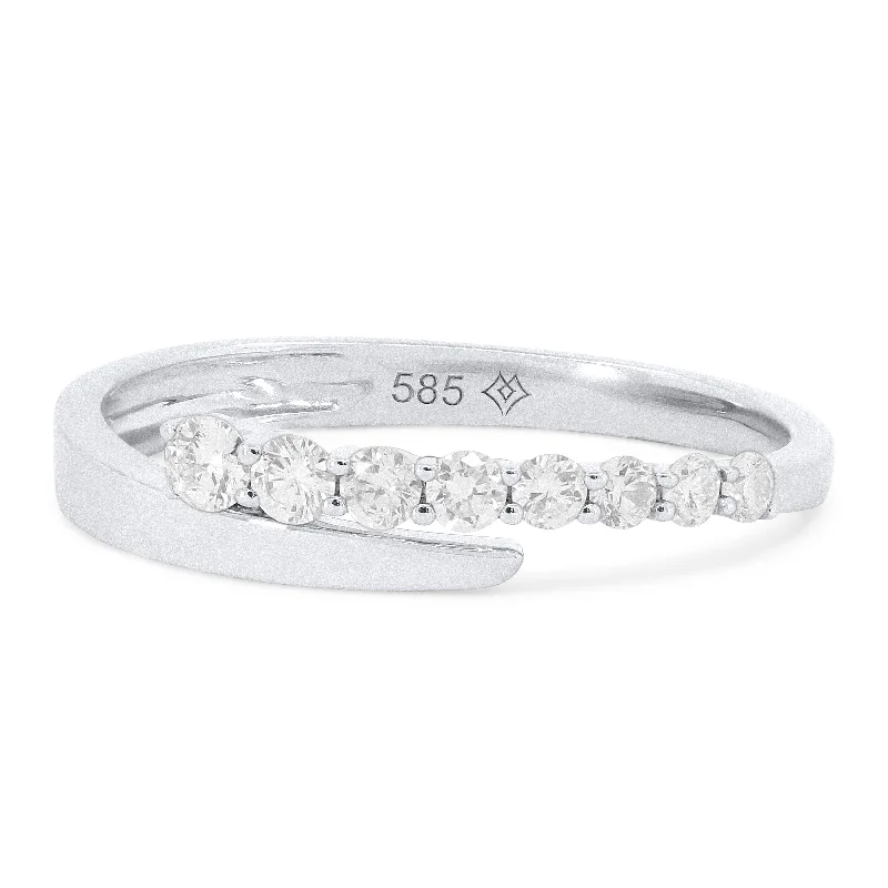 women engagement rings with side stones -14K White Gold,white Diamond Ring