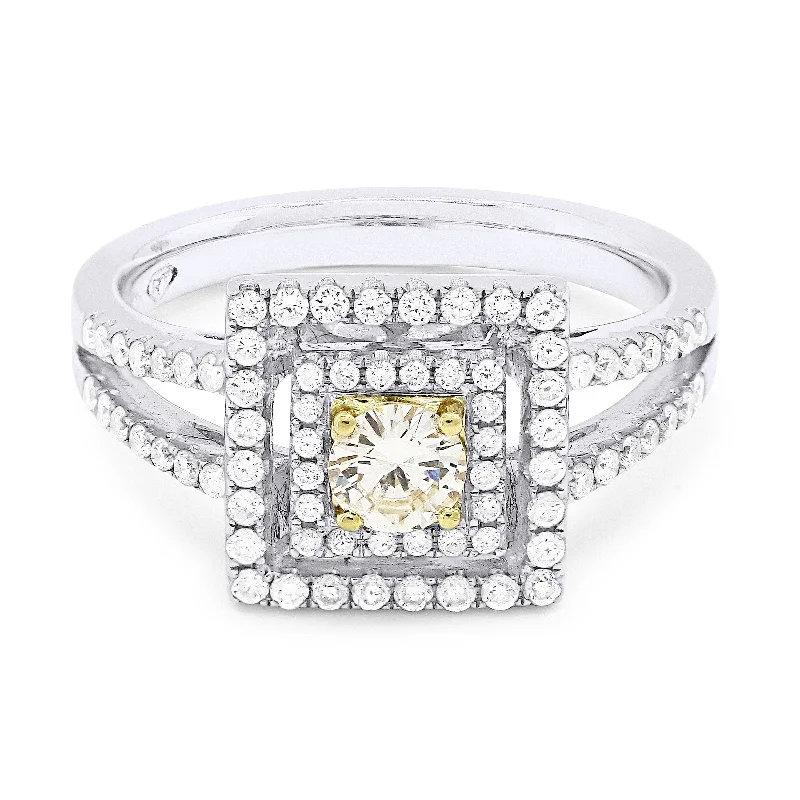 women engagement rings -18K White Gold,yellow Diamond Ring