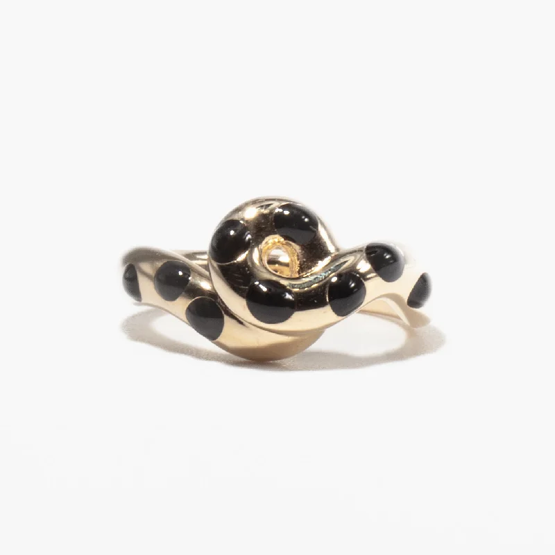 women custom rings for women -Black Enamel Chunky Wave Ring