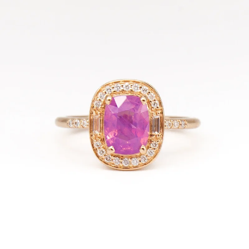 women affordable rings -1.58 ct Purple-Pink Cushion Sapphire Athena Ring