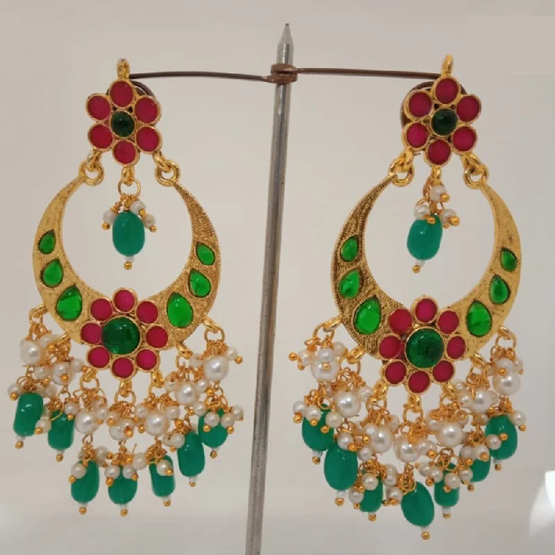 women vintage dangle earrings -Midas Touch Gold Plated Kundan Stone And Pearls Dangler Earrings