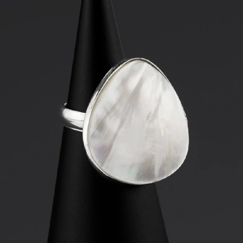 women solitaire rings -Large Mother of Pearl Teardrop Ring