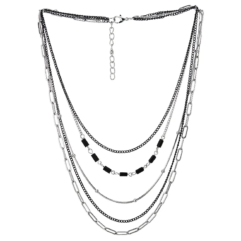 women luxury diamond necklaces -Choker Collar Statement Necklace Waterfall Multi-Strand Silver Black Chains Gem Stone Bead String